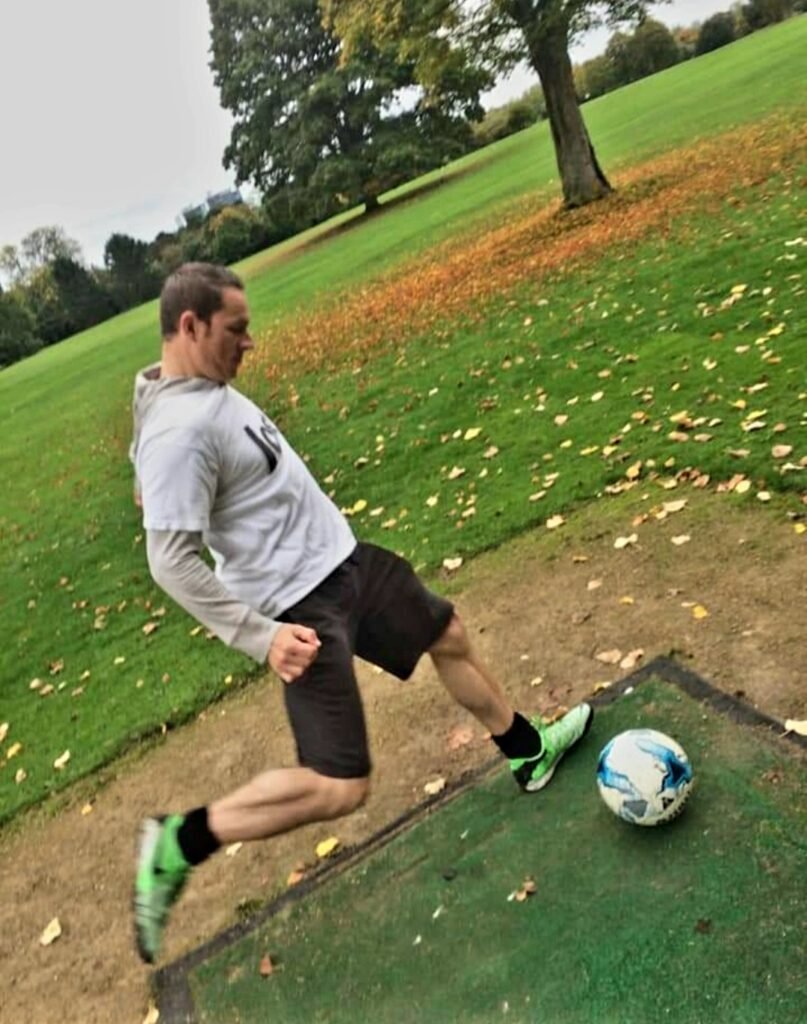 Paul kicking off a footgolf tournament. As part of the Paul's Ball project.
